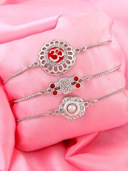 Estele - RAKHI COMBO of 3- Rhodium Plated Modern Art and Om Designer Rakhi Bracelets For Men & Women